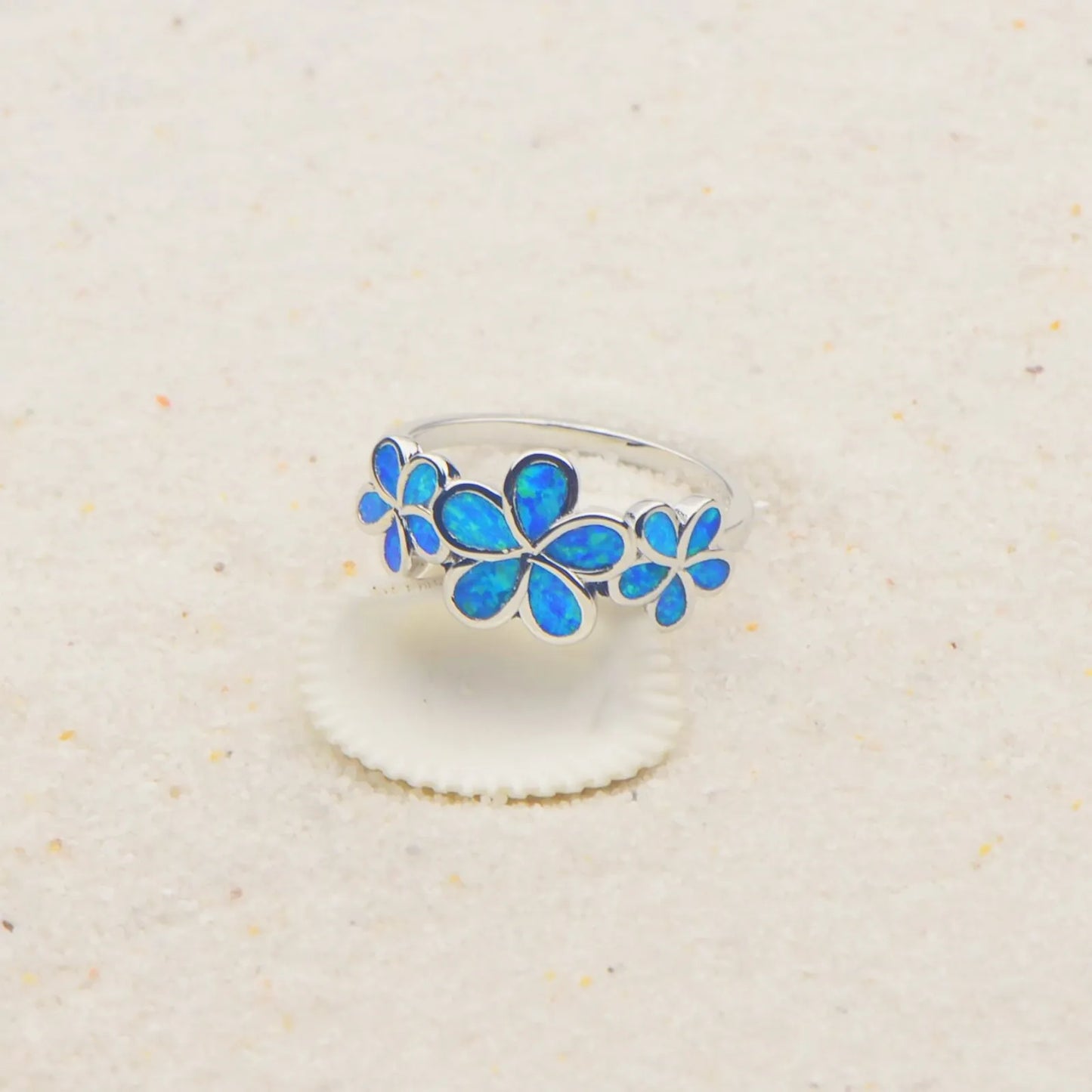 Flower Blue Opal Twisted Ring | Iridescent Gem Inlay Band | Nature-Inspired Fashion Jewelry for Women Trendy Wear
