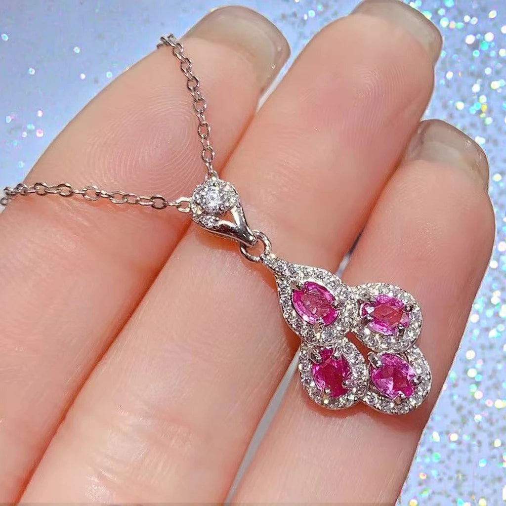 Luxury Wedding Gift Cube Zircon 925 Silver Jewelry Set for Women Pink Sapphire Bridal Earrings  Pendants Necklace