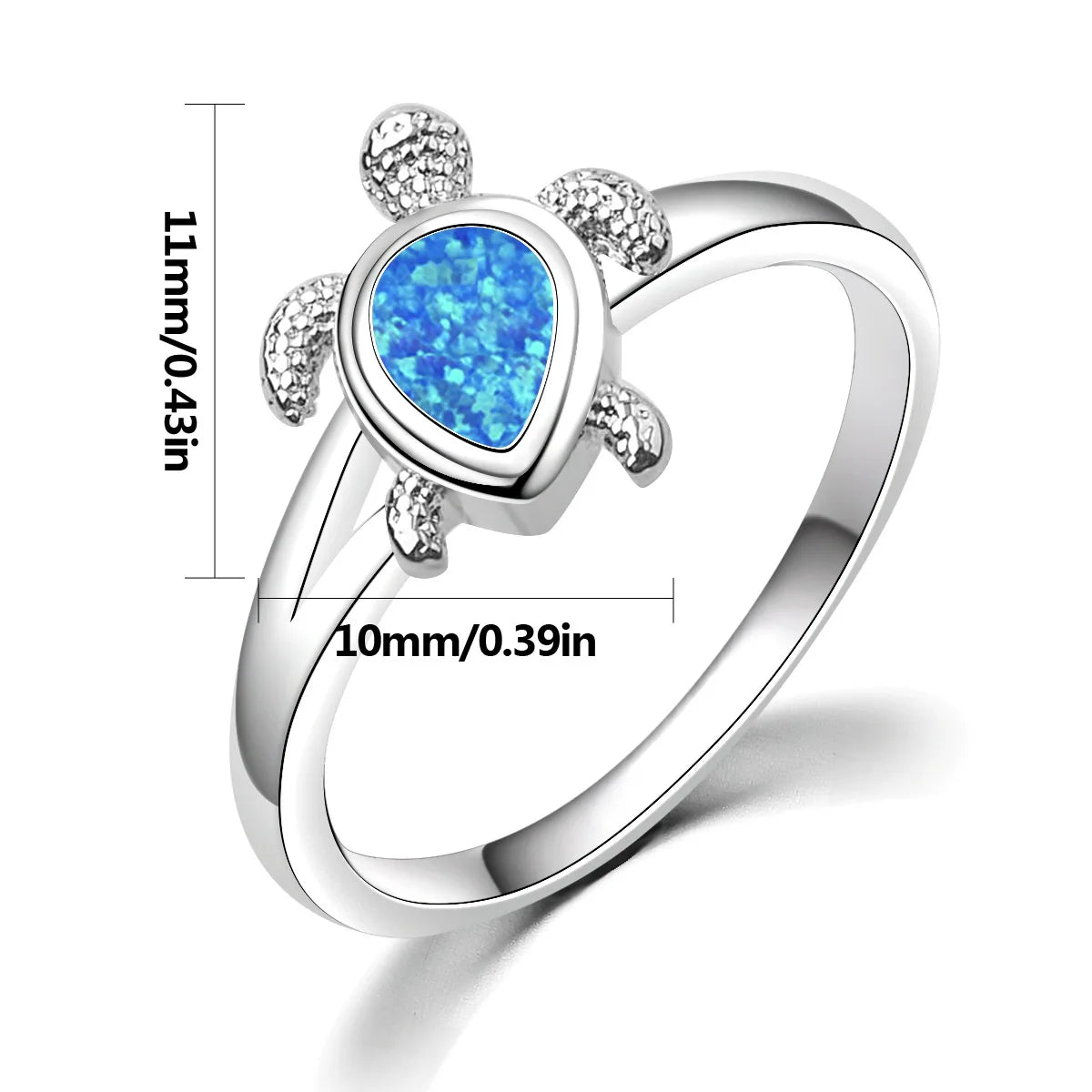 Modern Christian New Trendy Hawaiian Ocean Turtle Lab Created Opal Inlay Silver Plated Ring Sparkling Gem Jewelry Brass Material