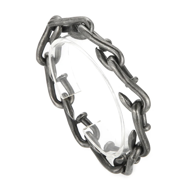 VIKING Mens Retro Twisted Nail Link Bracelet – Oxidised Black Stainless Steel
