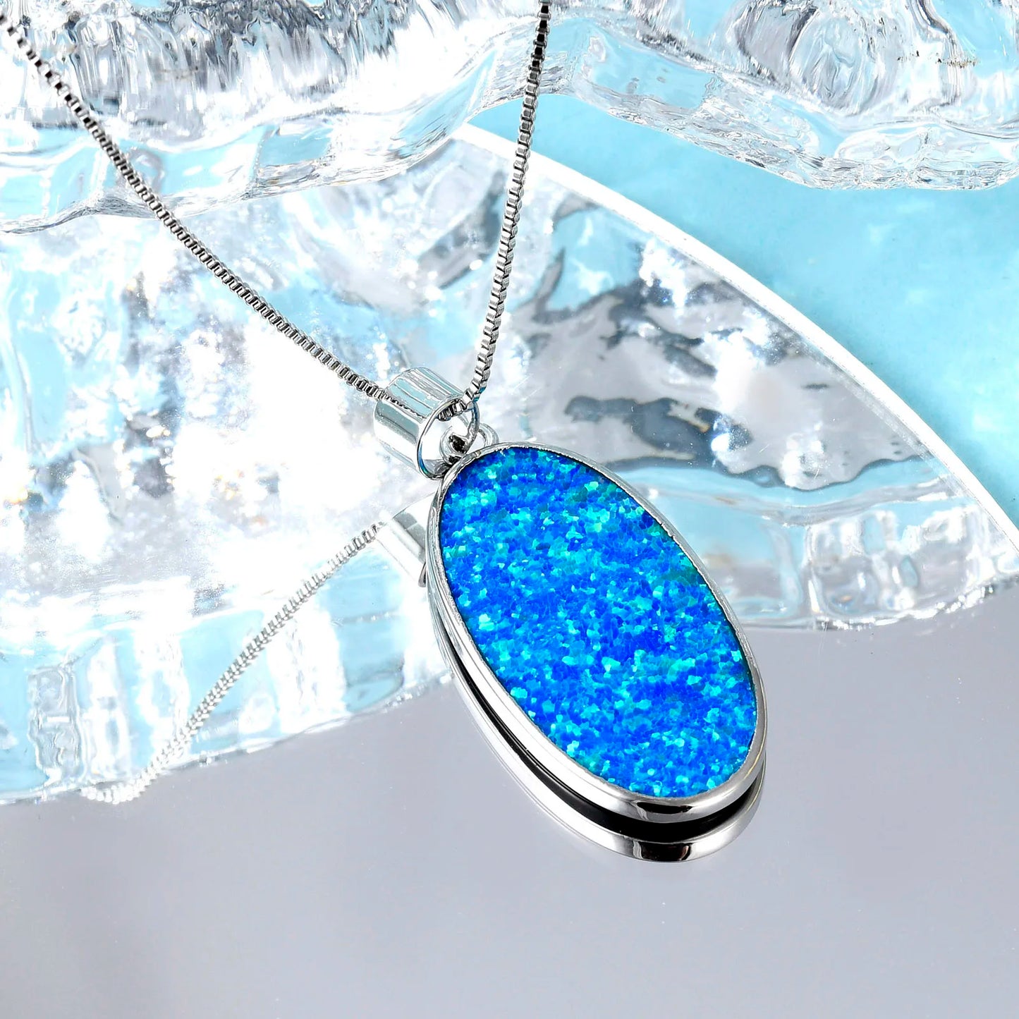 Aobao Gold Plated Opal Necklace Unisex Fashion Daily Casual Wear Jewelry