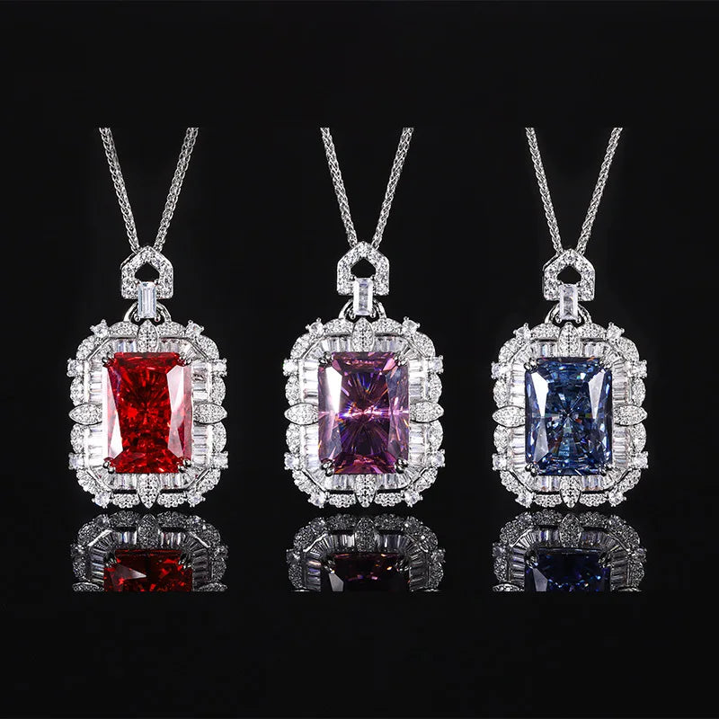Gemfiori New European and American square Colored Zircon Pendant Necklace Accessories with Micro Inlaid Zircon Trendy Pendant