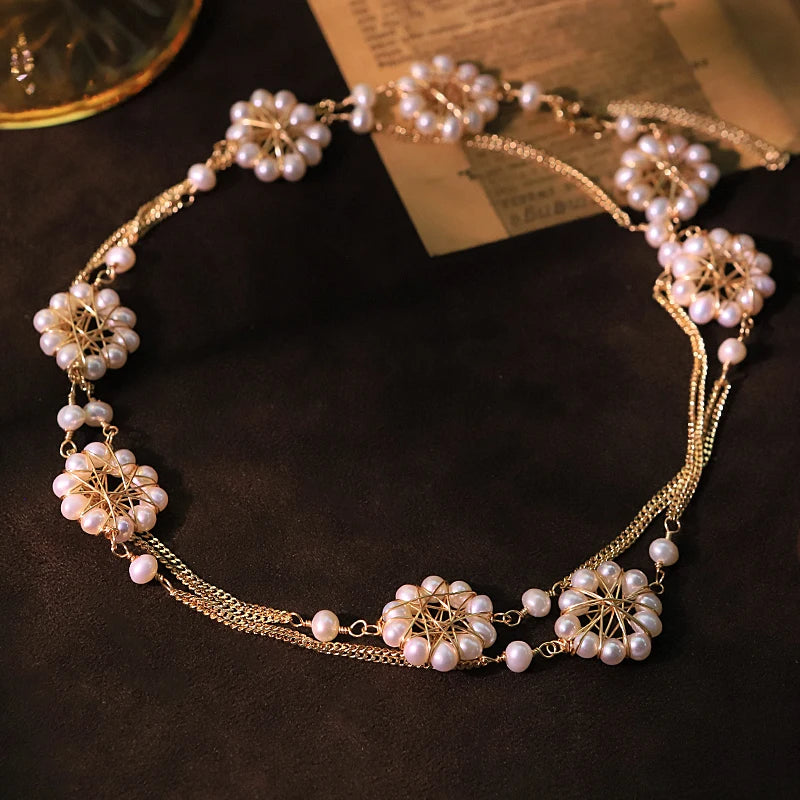 GLSEEVO Natural Freshwater Pearl Flower Chain 925 Sterling Silver Necklace, Earrings & Bracelet Set — Luxury Design