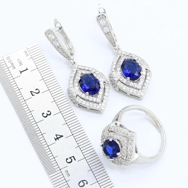 XOTICA Classic Sapphire Platinum Plated Bridal Jewelry Sets for Women Engagement Anniversary Wedding Party Gift Set Earrings Bracelet