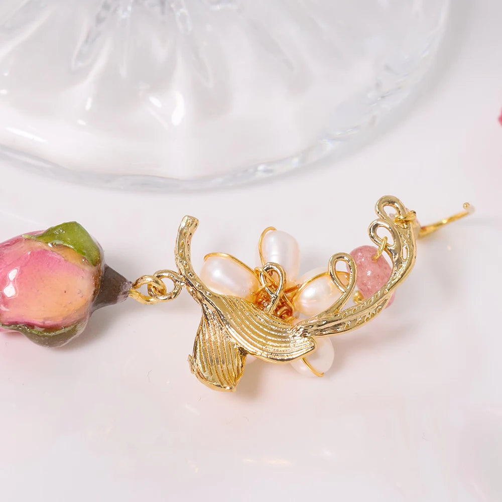 Natural Freshwater Pearl Drop Gel Flower Earrings Korean Style Women Luxury Jewelry Fashion Ladies and Girls Gift GE1524