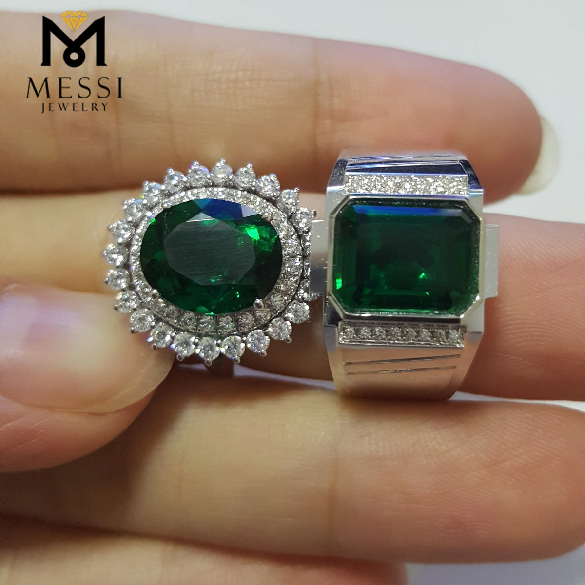 Gemfiori Messi Jewelry Emerald Ring Jewelry Sun Flower Shape Woman Ring With Moissanite in 14k 18k Gold Jewelry