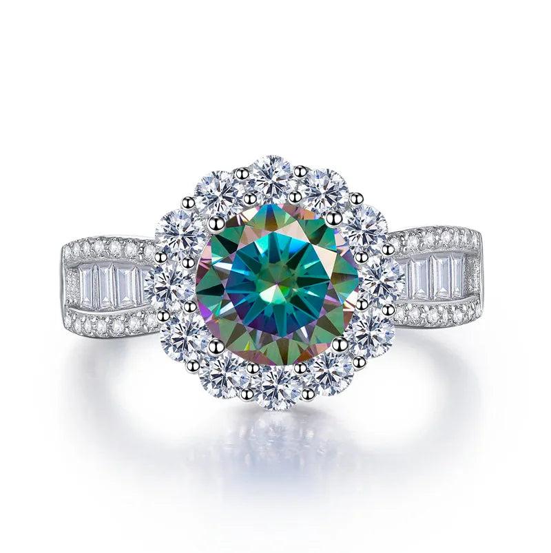 Luxury 2 Karat Moissanite Ring Fine Jewelry S925 Sterling Silver pink Blue Green Moissanite Engagement Diamond Ring for Women