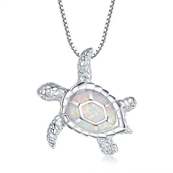 Aobao Fashion Jewelry New Style Blue Opal Turtle Necklace, Turtle Pendant Sweater Chain, Opal Necklace