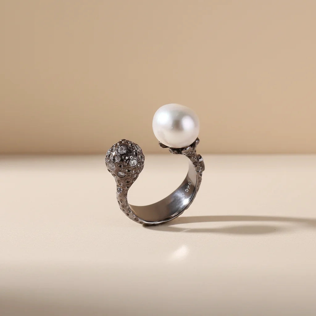 Baroque Freshwater Pearl 925 Sterling Silver Adjustable Open Ring