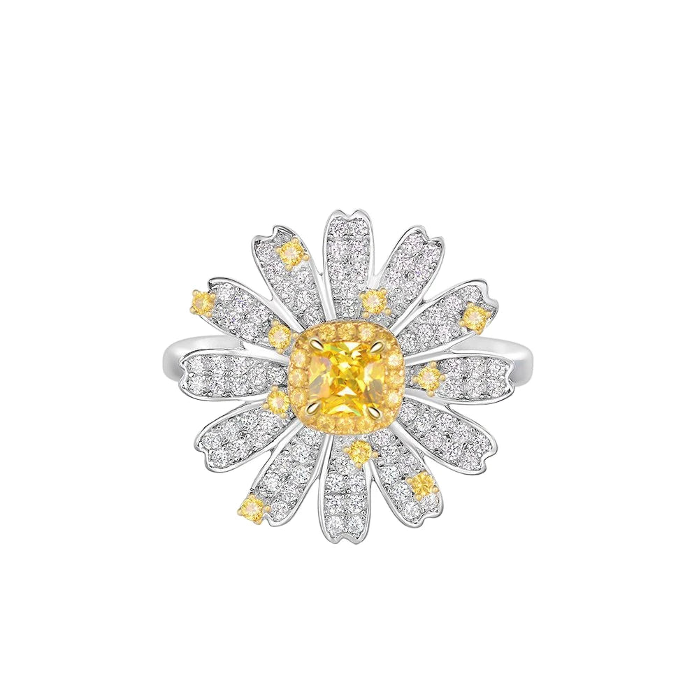 MuShan Jewelry Factory S925 Square 4*4 Floral Jewelry for Women Fashionable Personalized Luxurious and Creative Daisy Ring