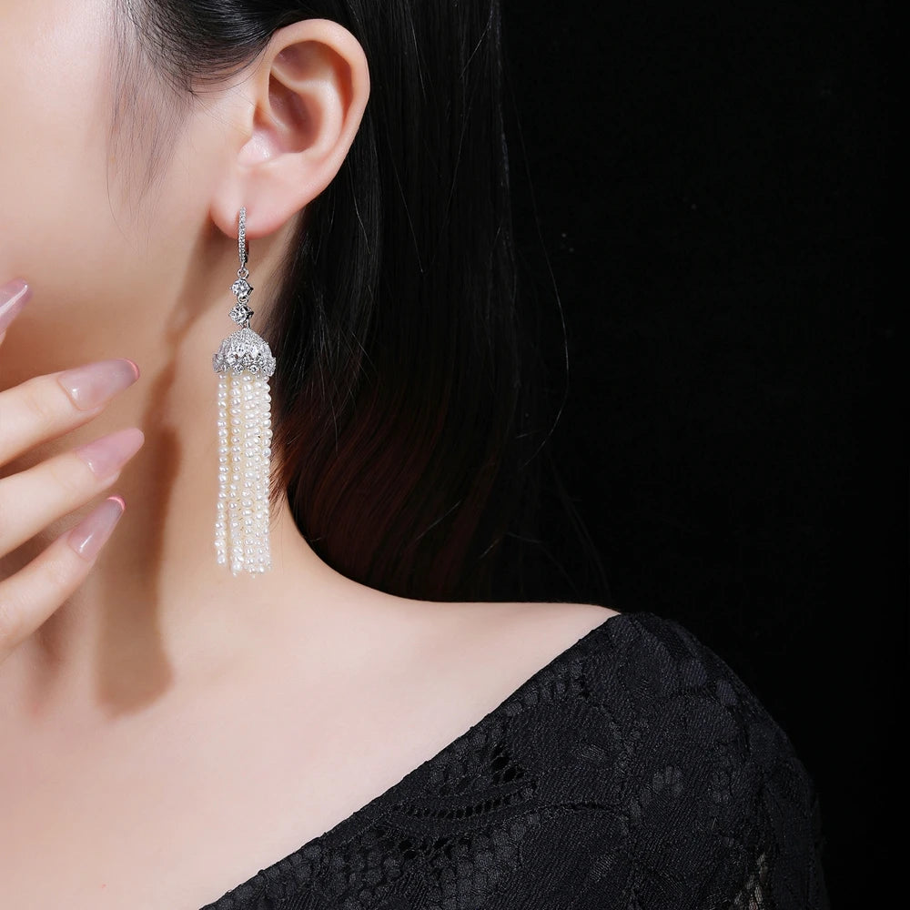 MUSHAN Women's Natural Freshwater Pearl S925 Stud Earrings Light Luxury High End 18K Gold Plated Wedding Gift Jewelry