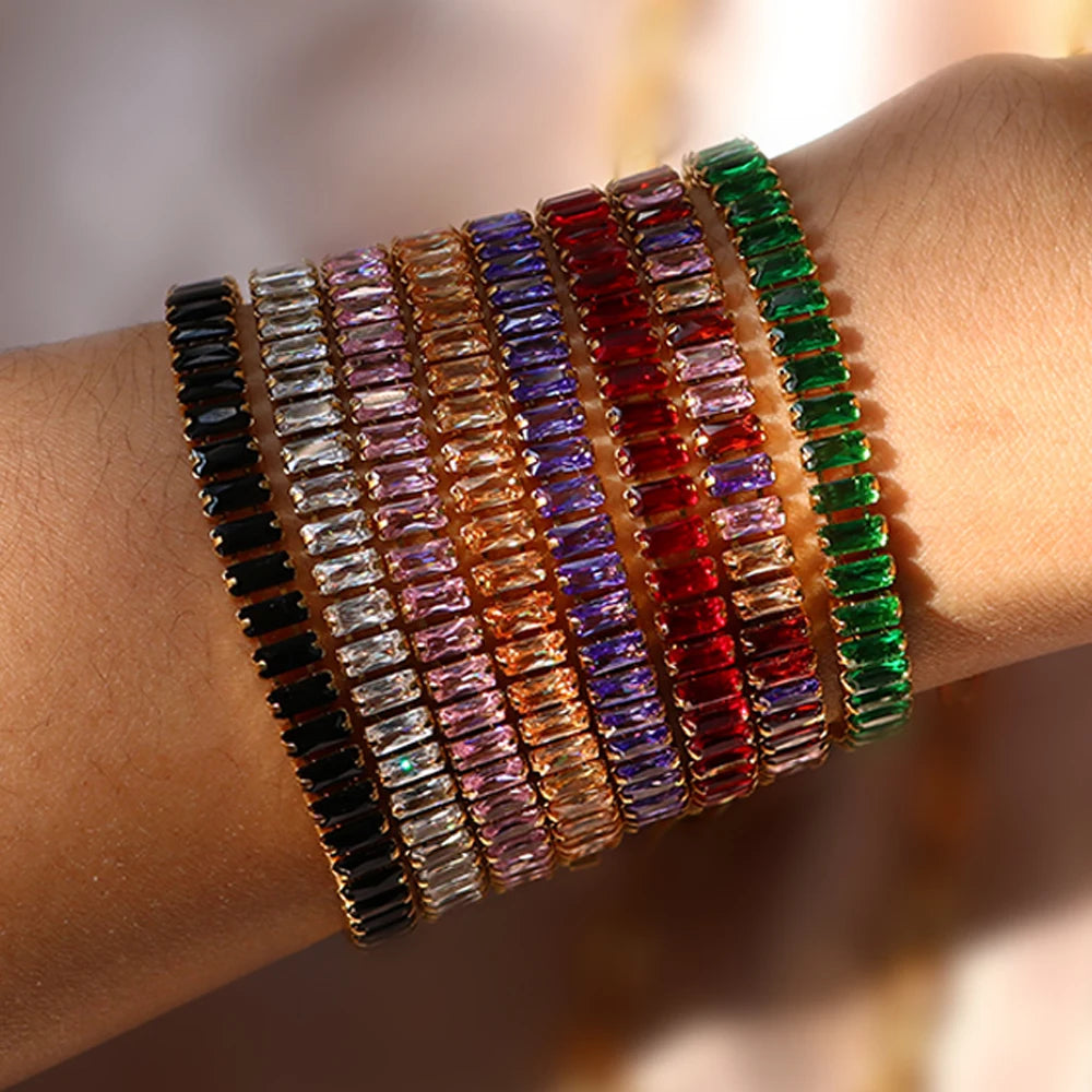 Tennis Chains Necklace Crystal Diamond Colorful Cubic Zirconia Tennis Tarnish Free Customize Bracelet Fashion Jewelry Set