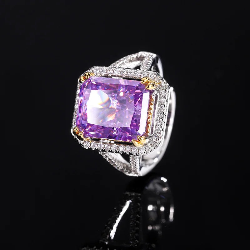 Gemfiori Women Jewelry Set New High-end Luxury Princess square Zirconia Necklace Ring square Zirconia Earring Set