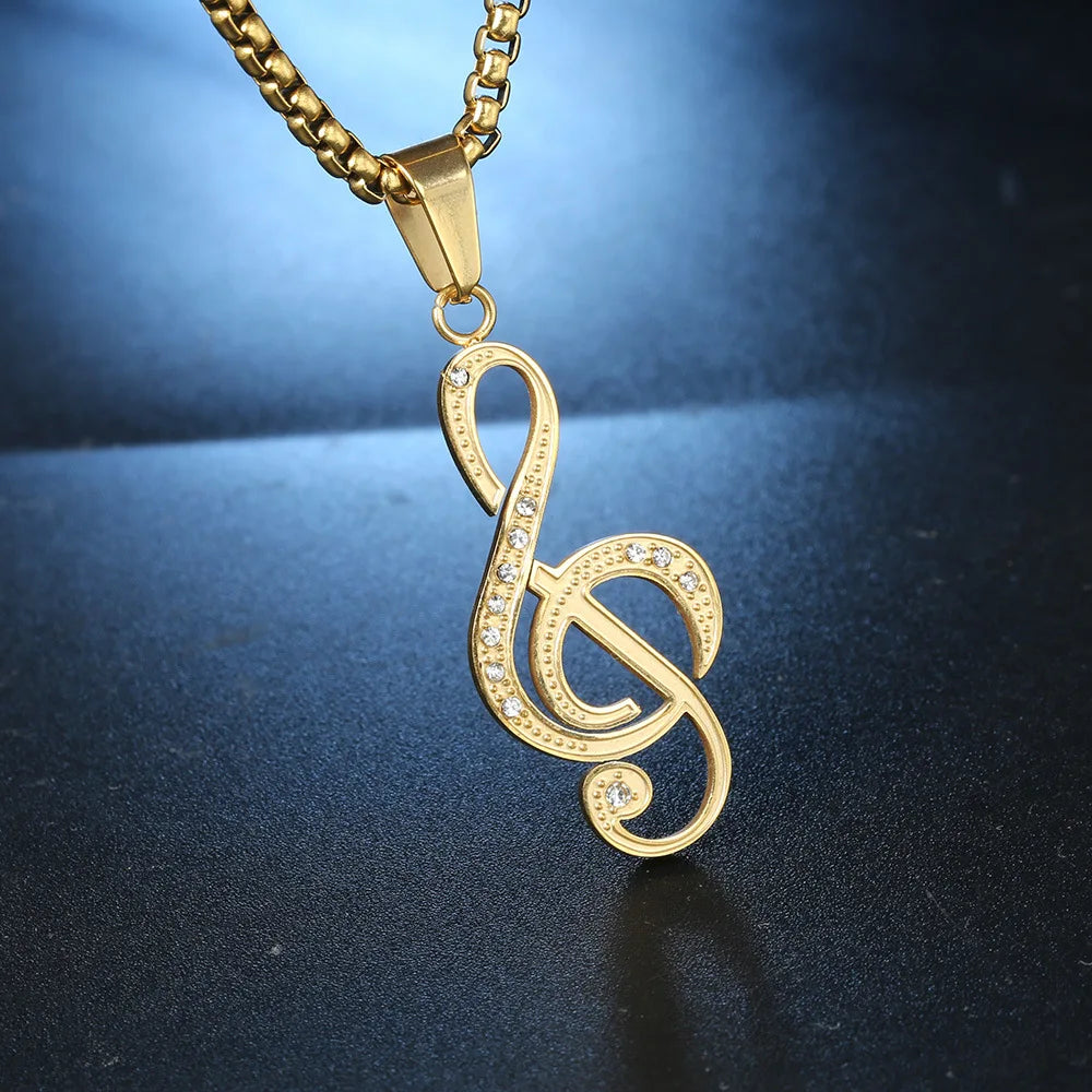 Stainless Steel Romantic Note-shaped Pendant Bamboo Chain Chai Trendy Music Festival & Party Symbol Necklace