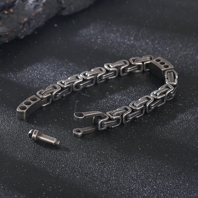 KALEN Trendy Unisex Gold/Silver/Black Stainless Steel Byzantine Links Bracelet With Bolt Clasp