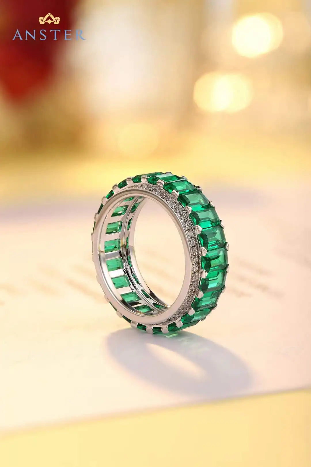 Gemfiori Anster Classic 925 Sterling Silver Men's Ring Lab Grown Emerald Cut Ring 5CT Jewelry Charm Ring for Gift Party Anniversary