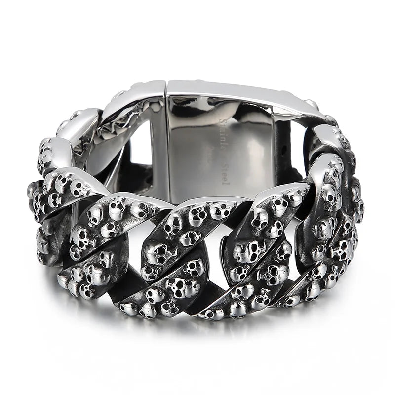 REBEL Retro Punk Fine Jewelry Fashion Bracelets Stainless Steel Skulls Cuban Links Bracelet