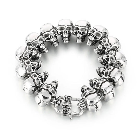 Kalen Men Punk Stainless Steel Skull Links Bracelet&Necklace/Waist Chain Jewelry Set