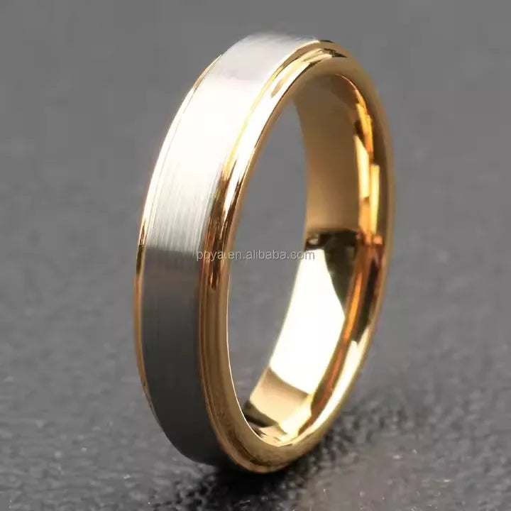 POYA Unisex 4mm Silver Gold Tungsten Carbide Wedding Band Ring Fashionable Anniversary Gift Couples Christian Jewelry Parties