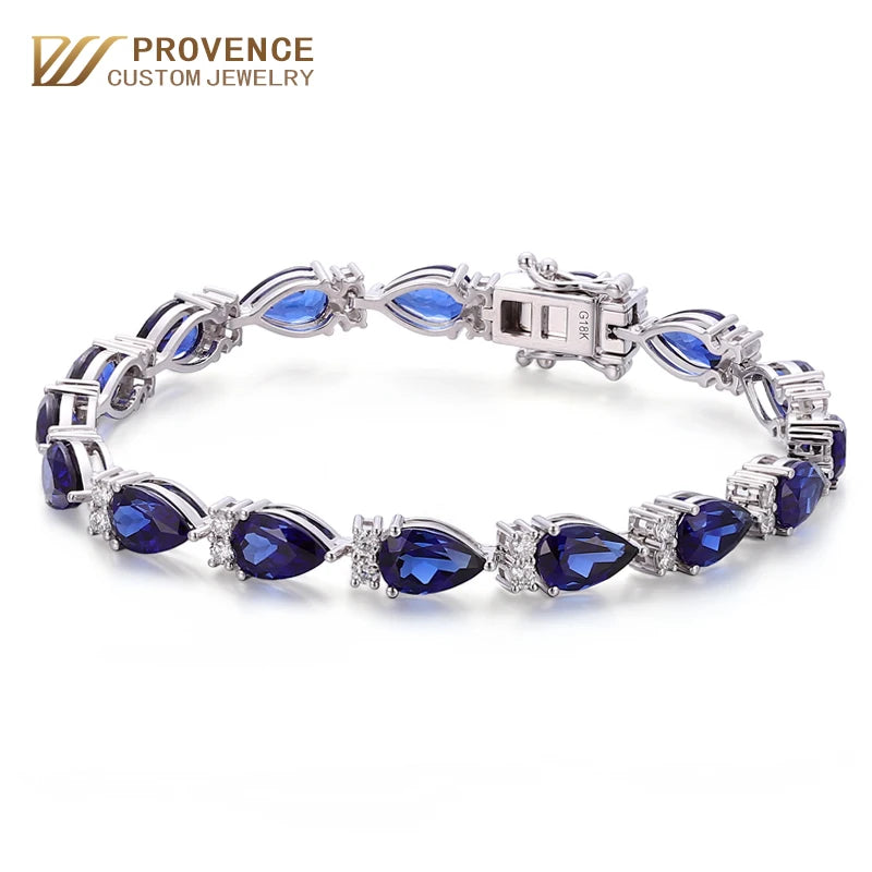 Gemfiori GRC NGTC Certification Large Pear Sapphire Inlaid Luxury Fashion Bracelet Real Solid 18k White Gold Women Christmas Gift Jewelry