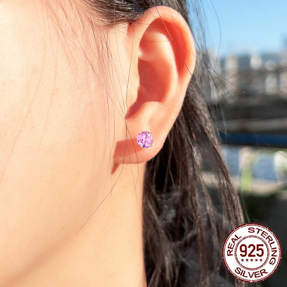 S&S 925 Sterling Silver 6mm Round CZ Stud Earrings – 6 Colours – Collection