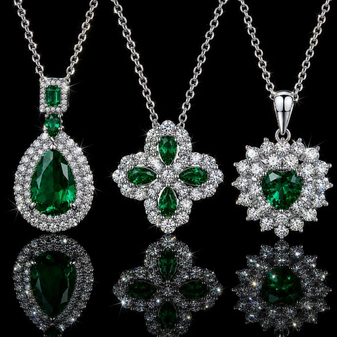 GRA Certificate 925 Silver Pendant Set  VVS1 Lab-Grown Diamond Luxury Pendant Holiday Gift Emerald Style Pendant Set