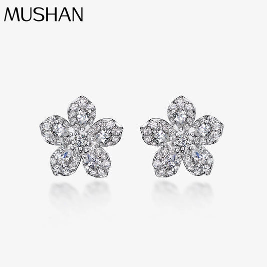 MUSHAN Jewelry Factory New S925 Water Drop 2*3 Earrings for Women Simple Korean Style Floral Zirconia Stud Earrings Cross Border