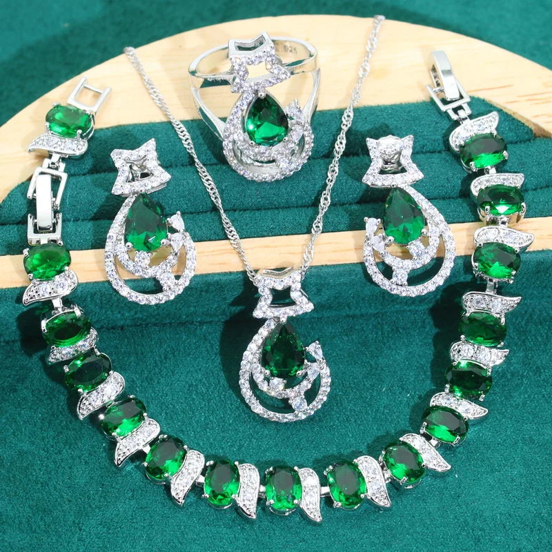 XOTICA Blue Zircon 925 Silver Bridal Jewelry Set for Women Earrings Necklace Pendant Ring Bracelet for Wedding Party Birthday Gifts