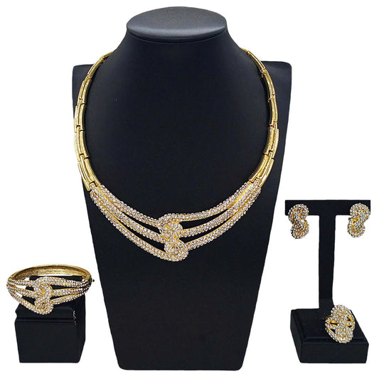 Zhuerrrui Fashion Diamond Set Jewelry Four Sets of New Gold Shiny Luxury High-grade Charm Earrings Ring Women's JewelryHA240501