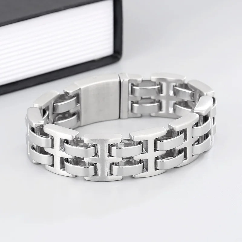 KALEN 230mm Casual Polished Stainless Steel Watchband Links Bracelet for Man