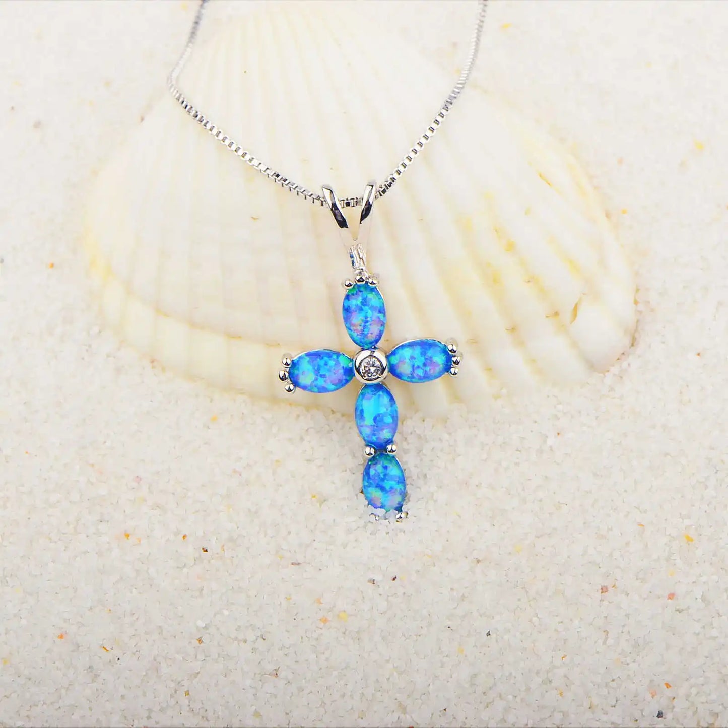 Aobao Cross Pendant Opal Necklace Jewelry Wholesale Inlaid with Opalv