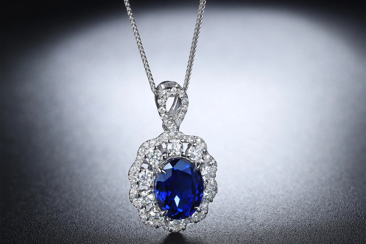 Gemfiori Anster Sapphire Rhodium Plating Wedding Silver Necklace Jewelry Women Fine Pendants Necklaces