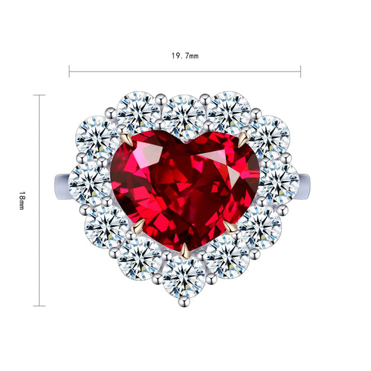 Gemfiori S925 Silver Cultivated Ruby Ring Main Stone: 7.49CT Side Stones:4.54CT Weight: 6.47g