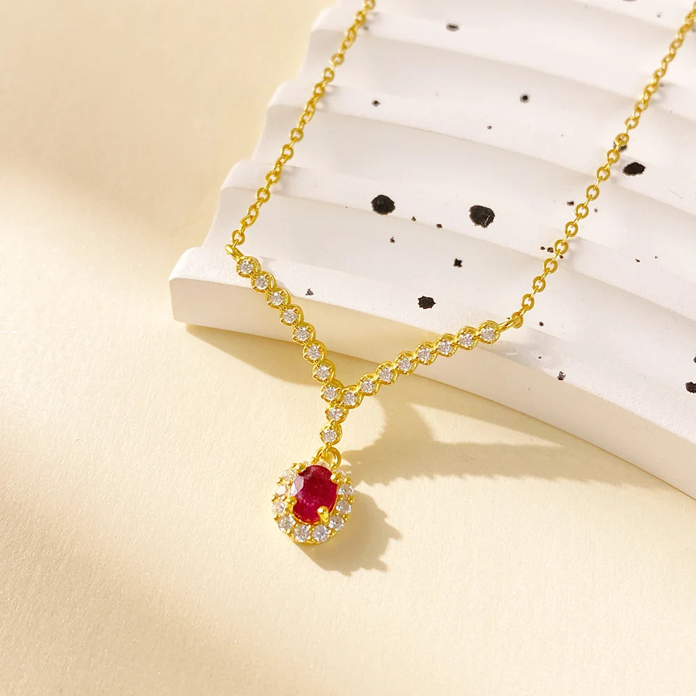 Gioiellieri Natural Ruby Rhodium Gold Plated 925 Sterling Silver Exquisitely Crafted Oval Cut Claw Setting Gemstone-Inlaid CMA Pendant