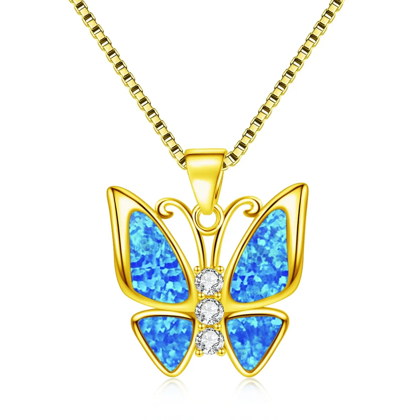 Dainty Opal Butterfly Necklace - Handcrafted Silver Plated CZ-Embedded Romantic Jewelry Bulk
