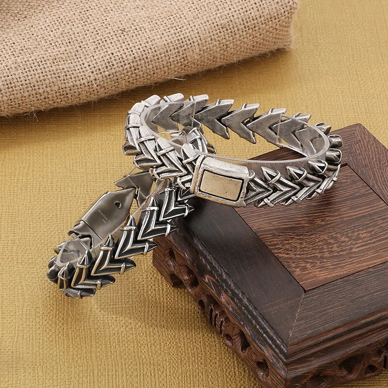 KALEN Vintage Brushed Stainless Steel Bracelet Chain V Shape Links Men Bracelet