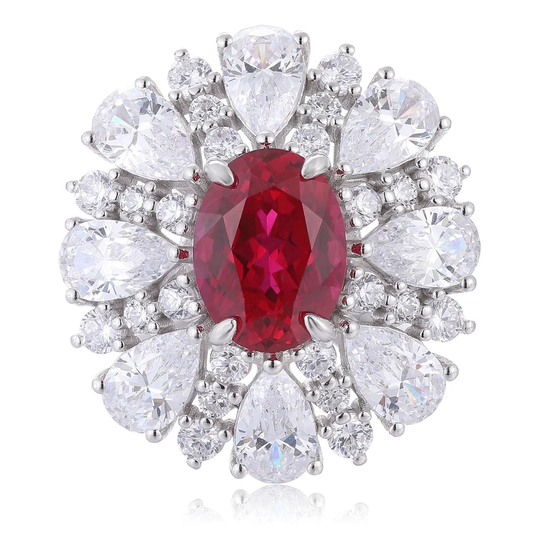 Gemfiori Jewelry Trendy High Quality S925 Silver Cultivated Ruby Ring Unisex Engagement Ring for Wedding Party or Gift