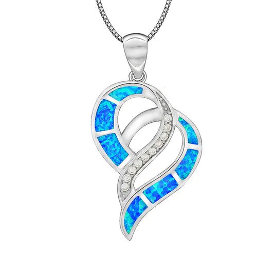 Aobao Copper Heart-shaped Pendant Necklace with Link Chain Silver Plated Inlaid Opal-Women's Gift Jewelry
