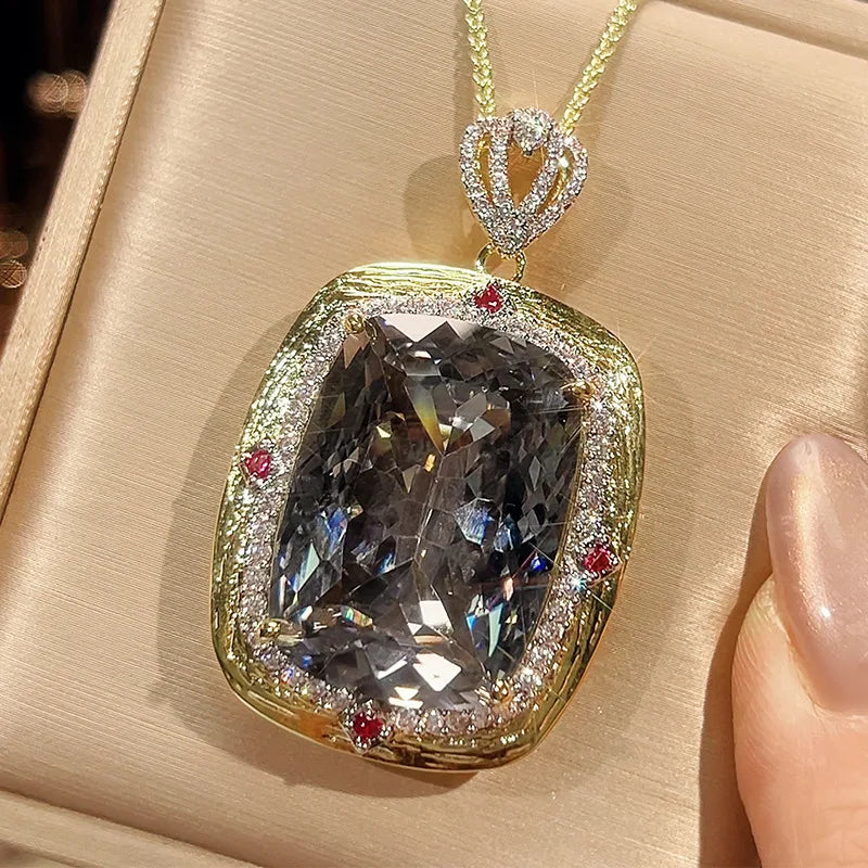 REDheart Simulation Color Treasure Light Luxury Gold Plated Copper Inlaid Zircon Crown Women's Wedding Pendant Jewelry Set