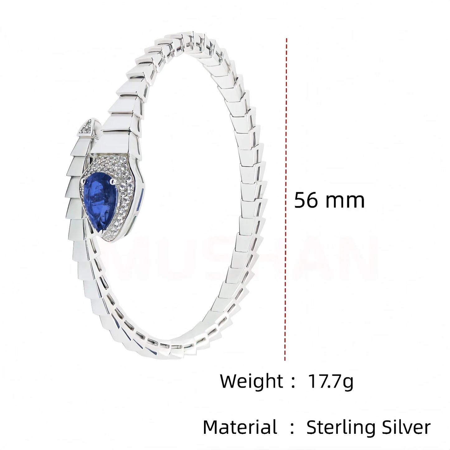 MUSHAN Jewelry Factory Spirit Snake Shape Design 925 Silver Bangles Synthetic Sapphire High Carbon Diamond Fine Jewelry Bracelet