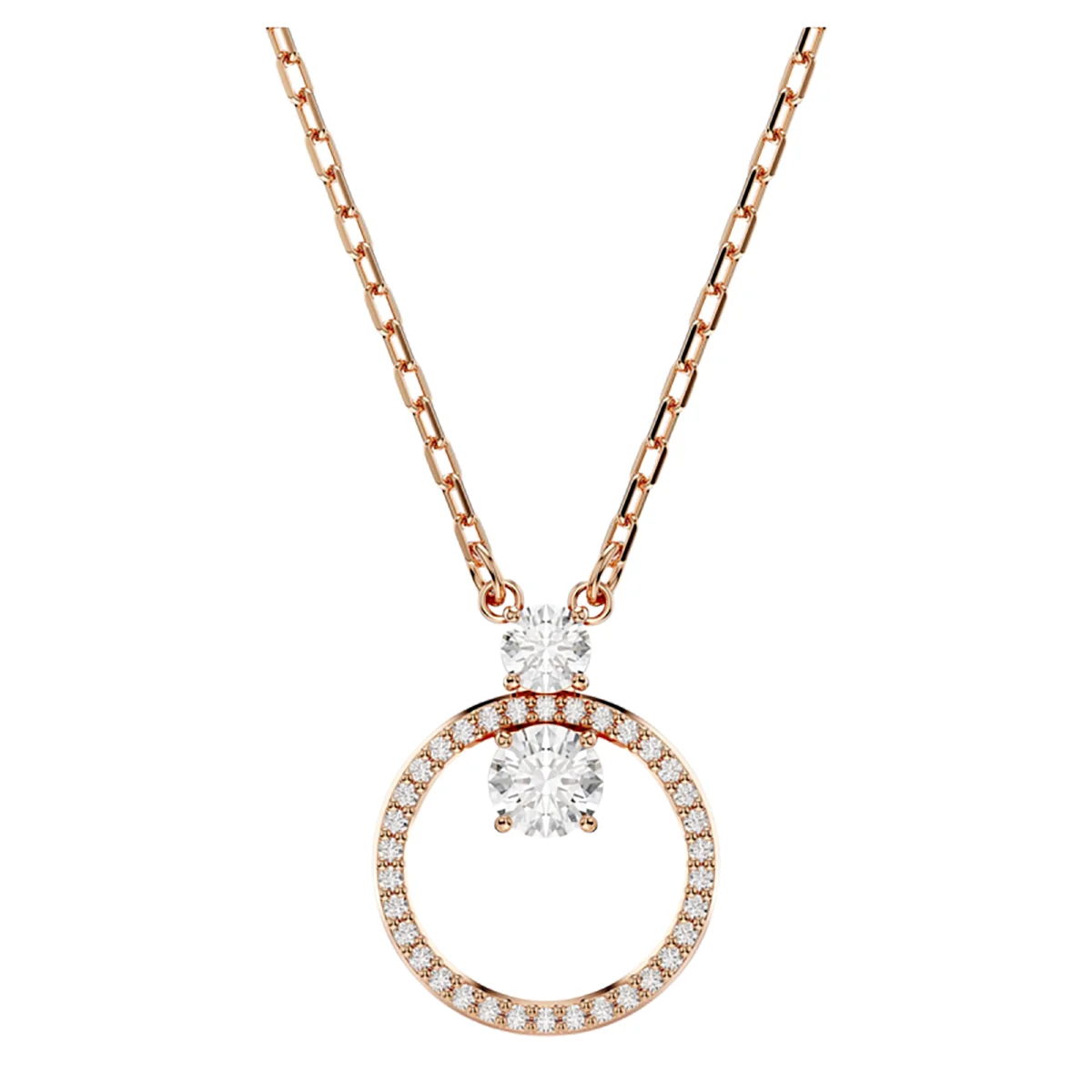 S&S Women Classic Copper Circle Crystal Zircon Pendant Necklace Silver Rose Gold Plated Sparkling Cubic Zirconia Dainty Chain Party