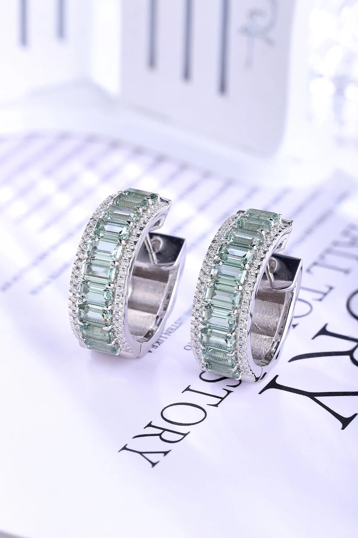 Gemfiori New Fashion Green Sapphire Silver C Shape Big Hoop Earrings Set for Women Jewelry Party Gift Fashion Earrings Set