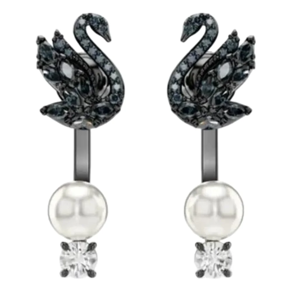 S&S Fashion Women Jewelry Earrings Collection, Twist Crystal Stud, Black Swan Dangle Earrings for Daily Occasions