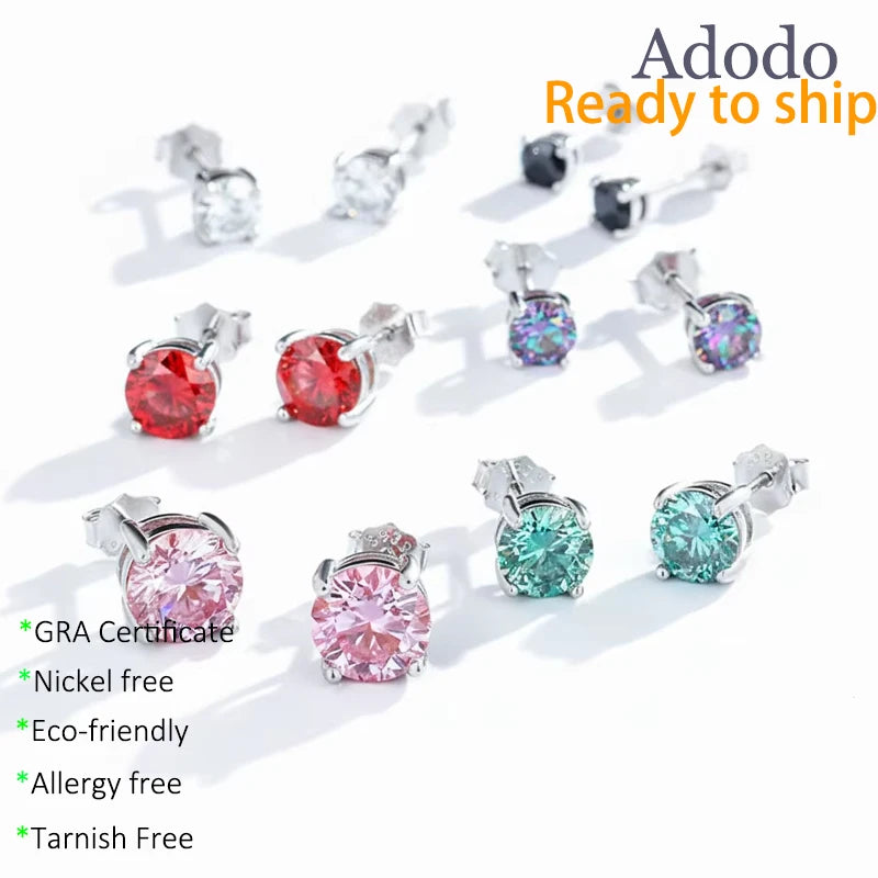 ArtistA Factory Multi-Carat Round Brilliant Moissanite Martini-Set S925 Silver Sleek Sophistication Gender-Fluid Solitaire Stud Earrings