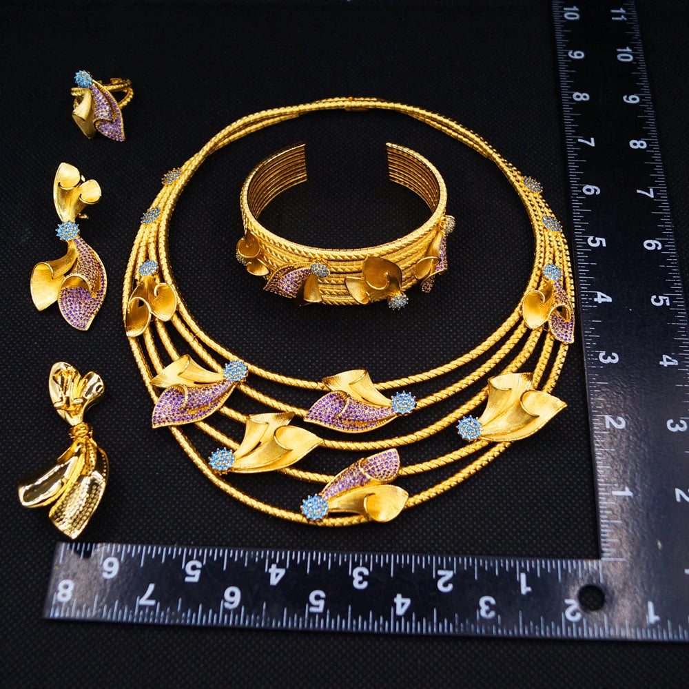 Zhuerrui Italy Designer Jewelry Sets 24K Gold Plated Dubai Valentine's Gift Wedding Pedant and Earrings Jewels Sets HZ25017222