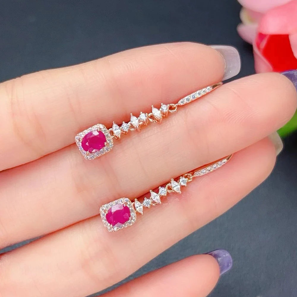 Gioiellieri Natural Ruby Drop Earrings 925 Sterling Silver July Birthstone Luxury Fine Jewelry for Women Wedding Gift