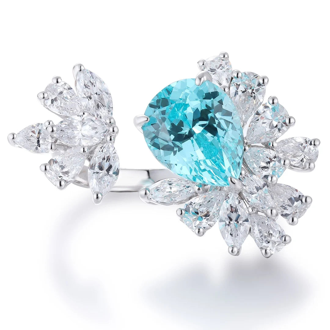 Gemfiori Vintage Lab Grown Paraiba S925 Sterling Silver Engagement Rings for Women Custom Design Wedding & Party Gift