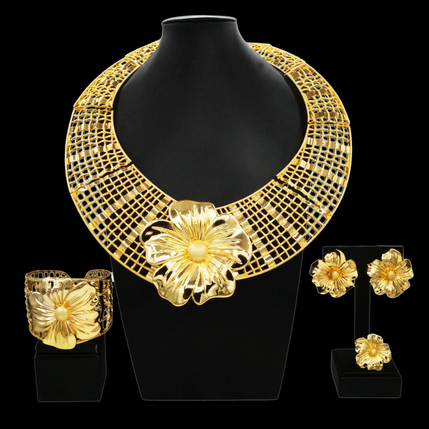 Zhuerrui New Design Italian Jewelry Set Big Flower Gold Color Sets Nigerian Ladies Clothing Party Fashion Accessories H20185