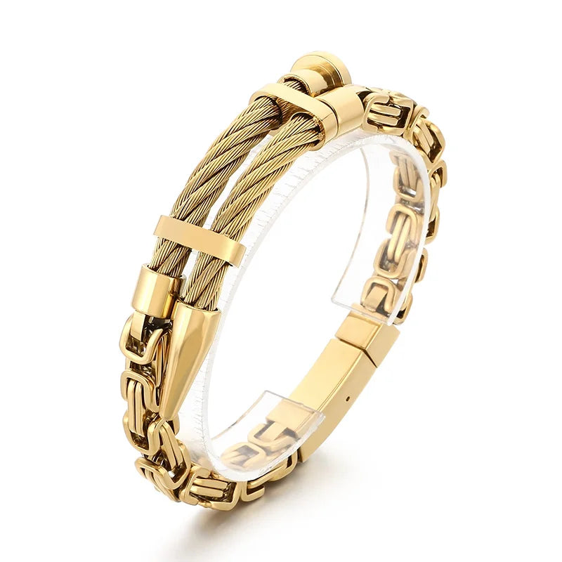 REBEL Trendy Fine Jewelry Fashion Bracelets Stainless Steel Byzantine Links Bangle Bracelet