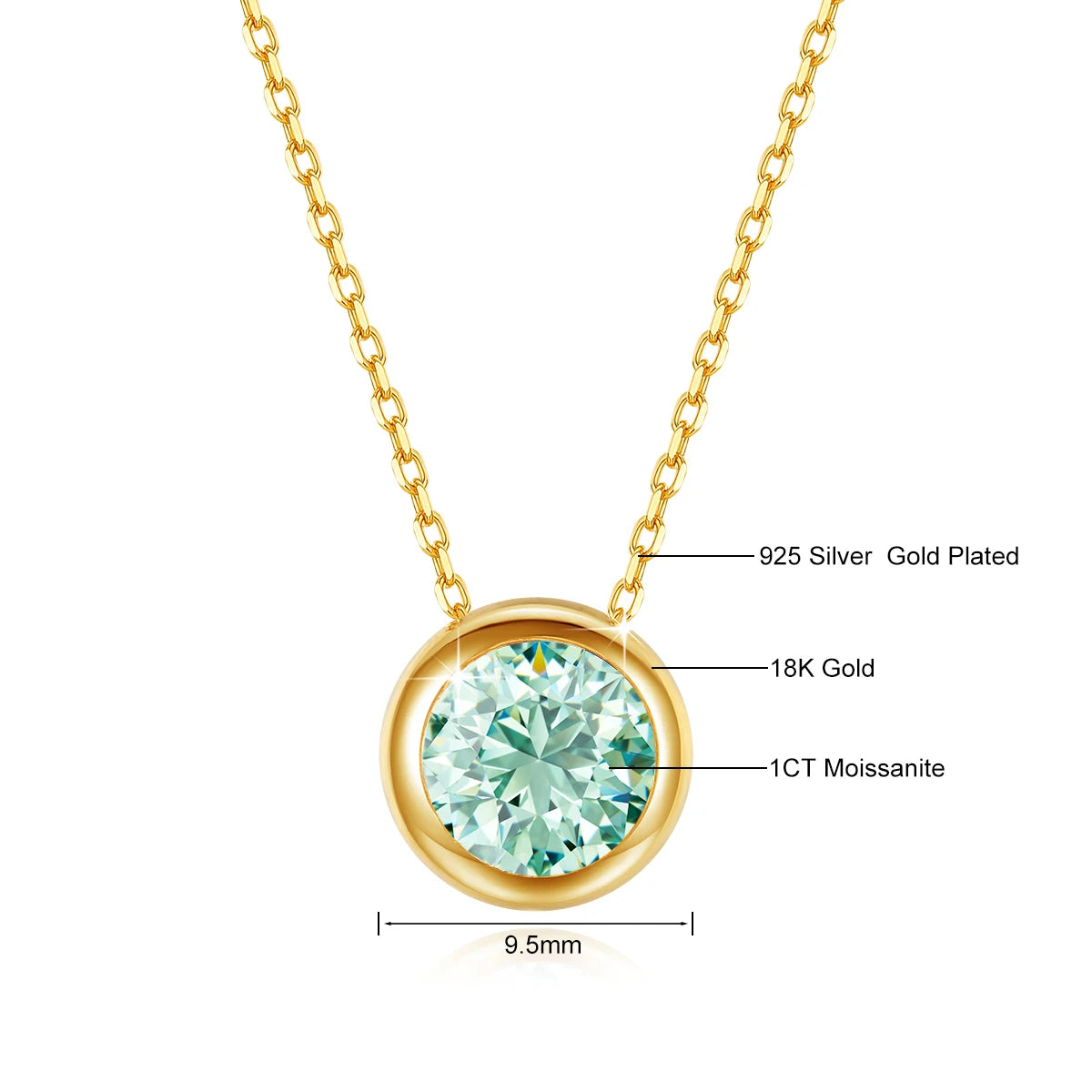 Gioiellieri - Classic 18K Gold Moissanite Women's Pendant Necklace for Bride Statement 12 Month Birthstone Charms Jewelry Gifts
